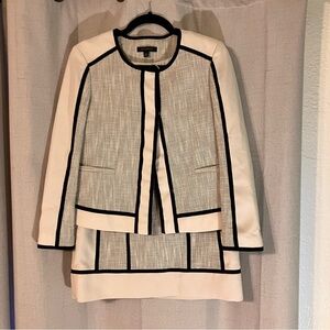 Ann Taylor Career Black & Ivory Color Block Tweed 2 PC Skirt/Blazer Set Sz 8